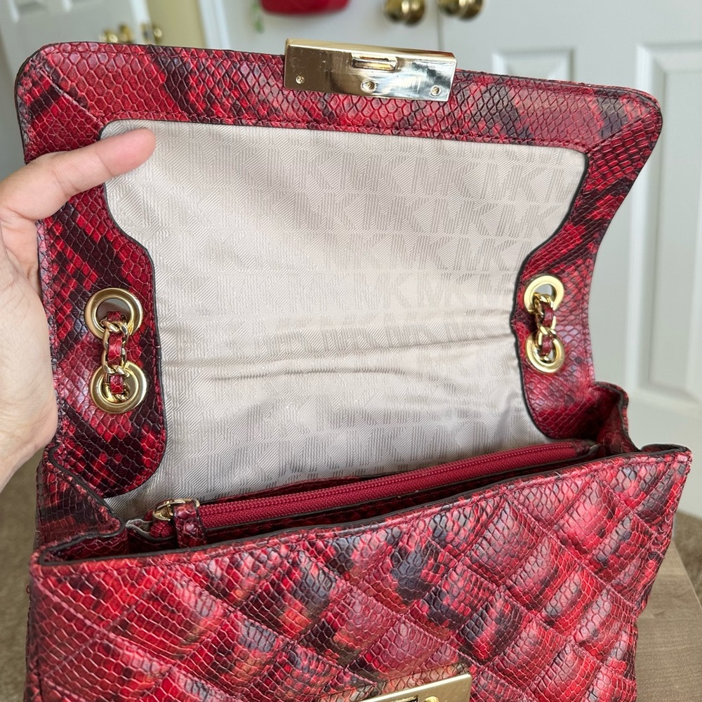 #43. Michael Kors Sloan Large QuiltedEmbossed-Leather ShoulderBag, RedSnakePrint - Picture 13 of 15